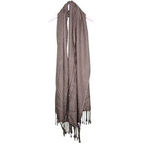 Houndstooth Fringe Scarf Shawl Wrap Beige Black Classic Preppy Collection XIIX‎